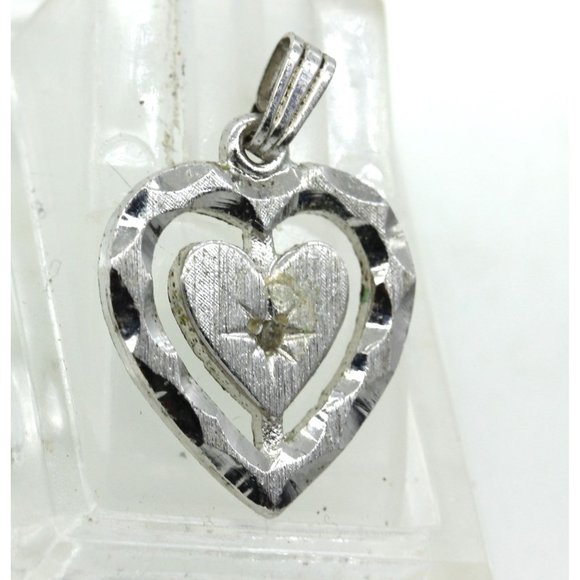 925 STERLING diamond heart PENDANT signed JCR VINTAGE 20MM 1.8 grams - Picture 1 of 6
